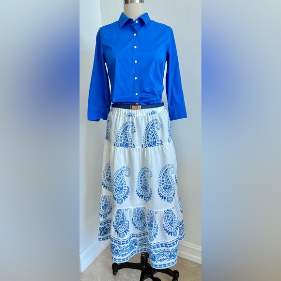 Lucky Brand Midi , long summer Blue and White Paisley Skirt, Size S, 100%Cotton - Picture 3 of 14
